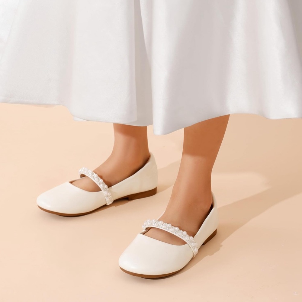 DREAM PAIRS Girls Big Kid Ivory Serena-100 Mary Jane Ballerina Flat Shoes Sz 2 - Picture 4 of 6